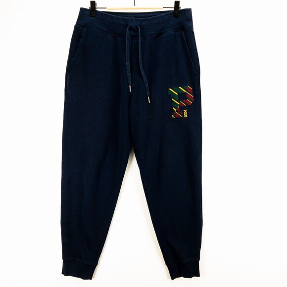 Polo Ralph Lauren P Patch Sweatpants Men’s Medium Navy Fleece Joggers Tapered - Picture 4 of 11